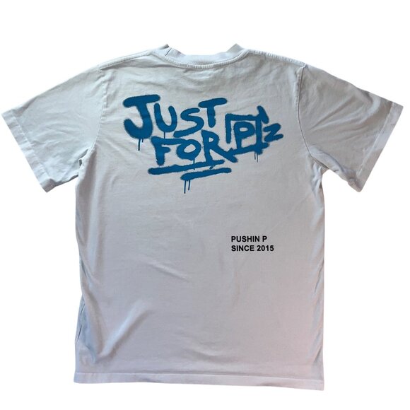 Palm Angels White T-Shirt With Blue & Black Print Short Sleeve Crew Neck Cotton - Picture 5 of 11